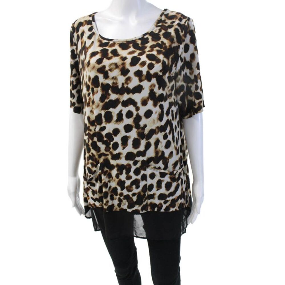 Nina Leonard Womens Tunic Animal Print Beige Maternity Size L